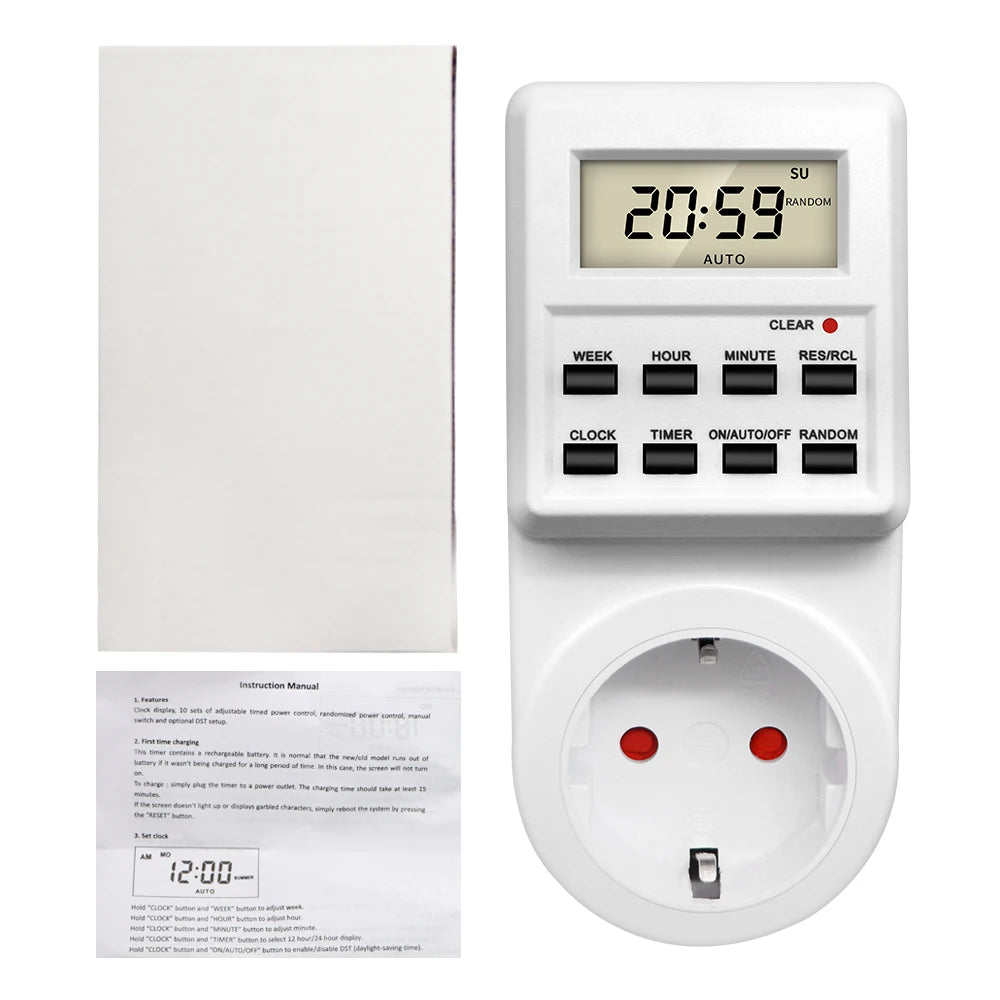 TM03 Digital 24-Hour Programmable Timer Switch Socket for EU UK AU US BR FR IT TH Plugs