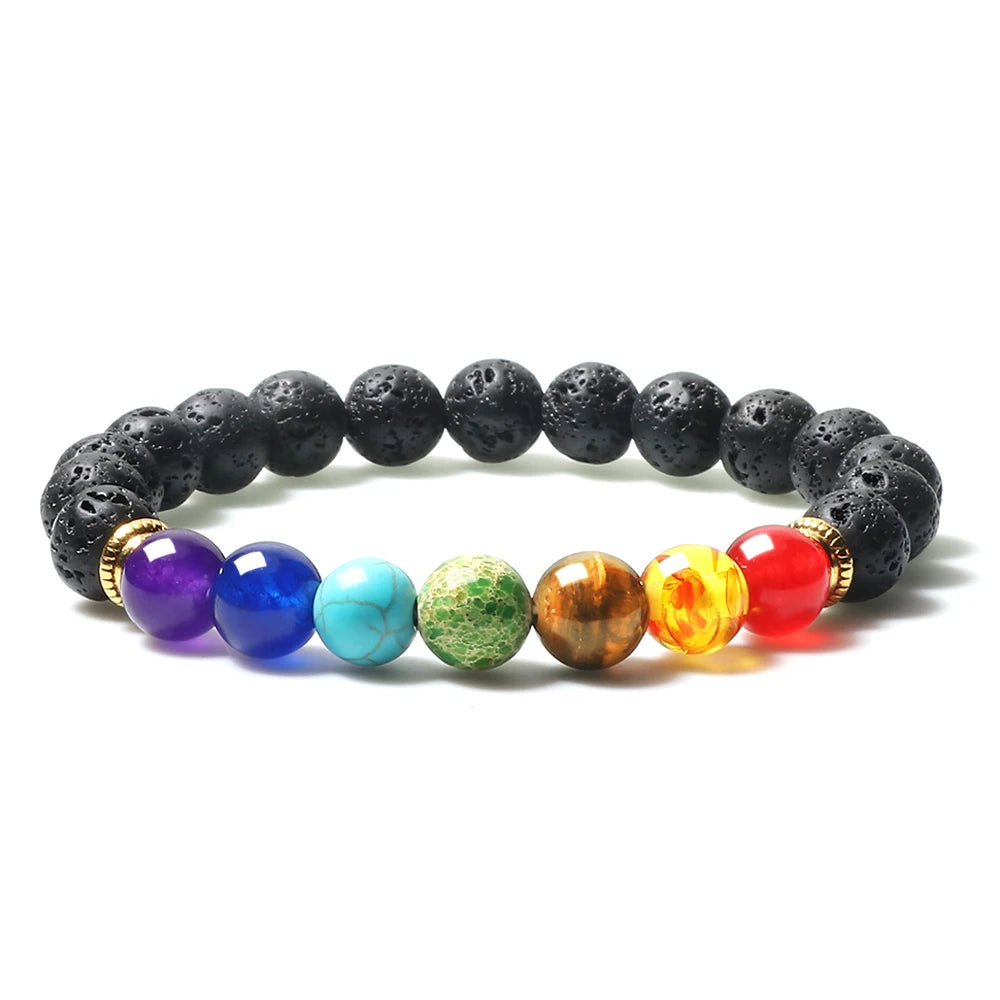 CowLost | badge-pass-holders-mens-natural-volcanic-rock-7-chakra-healing-bracelet |27