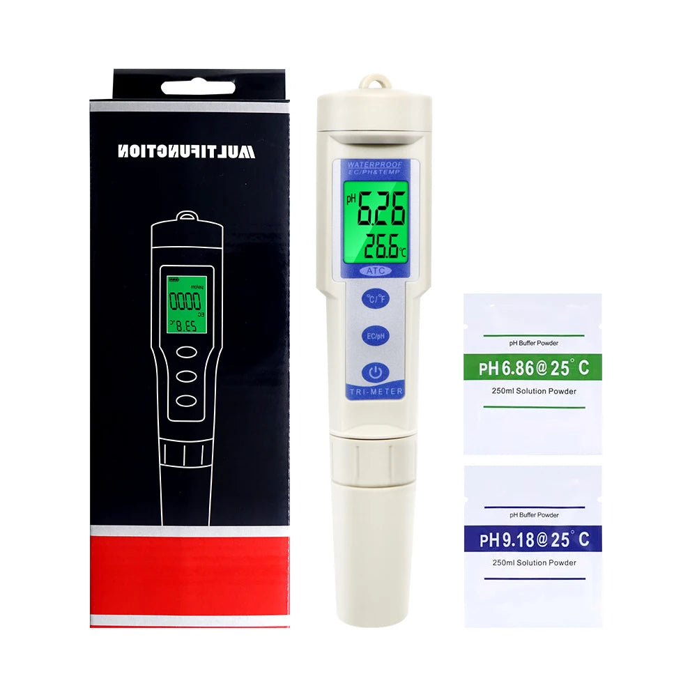 3-in-1 Waterproof Digital PH EC Temp Meter 0.01 with Auto Temperature Compensation for Aquarium