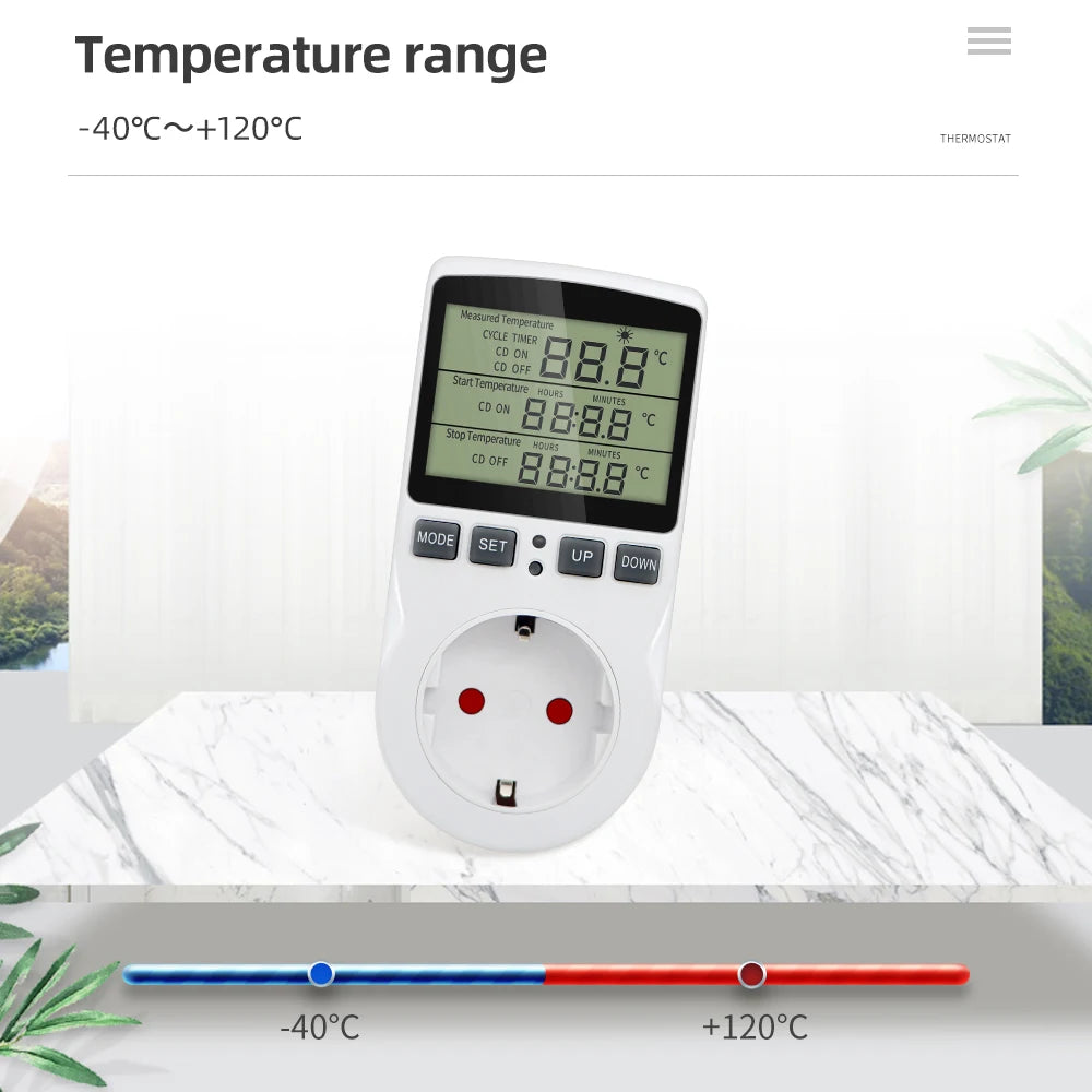 Digital Timer Socket 220V Thermostat Temperature Controller with Sensor for Cooling and Heating