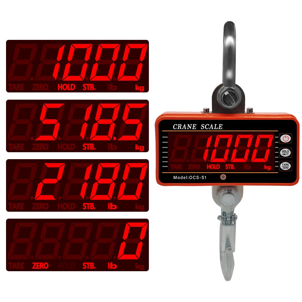 Digital Crane Scale 1000KG 1 Ton 2000lb LCD Heavy Duty Hanging Hook Balance