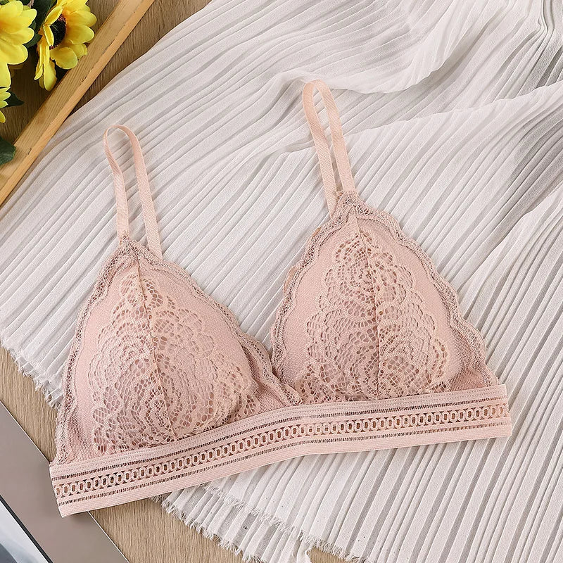 CowLost | product_id-women-s-lace-v-neck-triangle-cup-bralette-with-adjustable-padded-straps-solid-color |8
