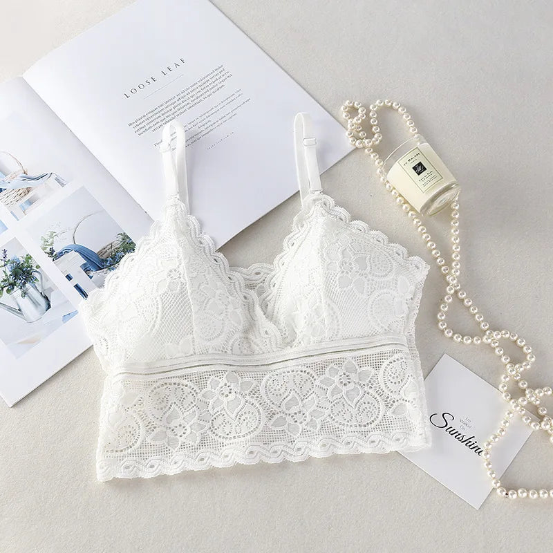 CowLost | product_id-women-s-floral-lace-v-neck-non-wire-bralette-with-removable-pads-cropped-top |2
