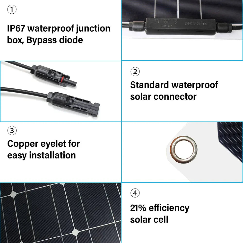 12v100w 200w 300w high efficiency Monocrystalline Solar Cell flexible solar panel kit for 12 volt battery camping
