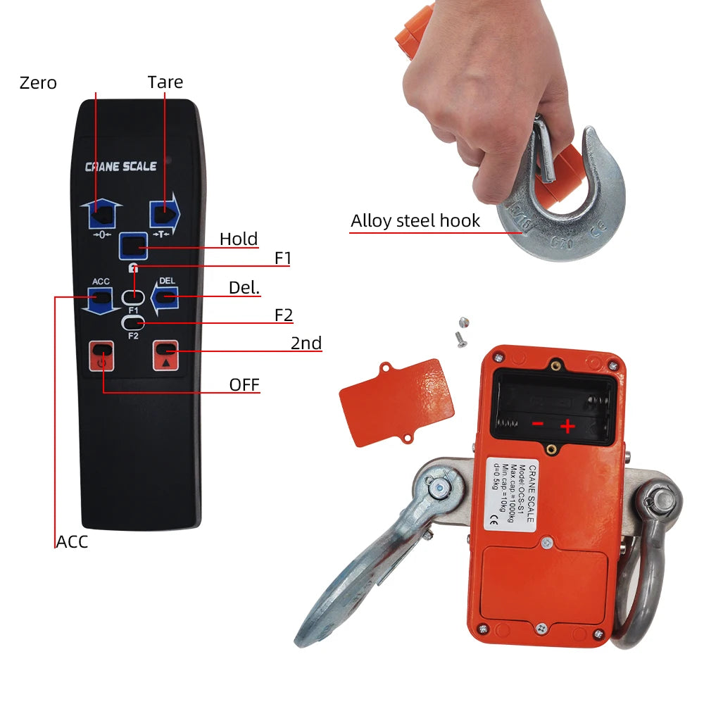 Digital Crane Scale 1000KG 1 Ton 2000lb LCD Heavy Duty Hanging Hook Balance