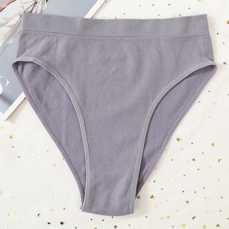 CowLost | 3pcs-set-seamless-panties-women-high-waist-briefs-high-cut-sports-bottom-underwear-female-stretch-rib-underpants-sexy-lingerie |16