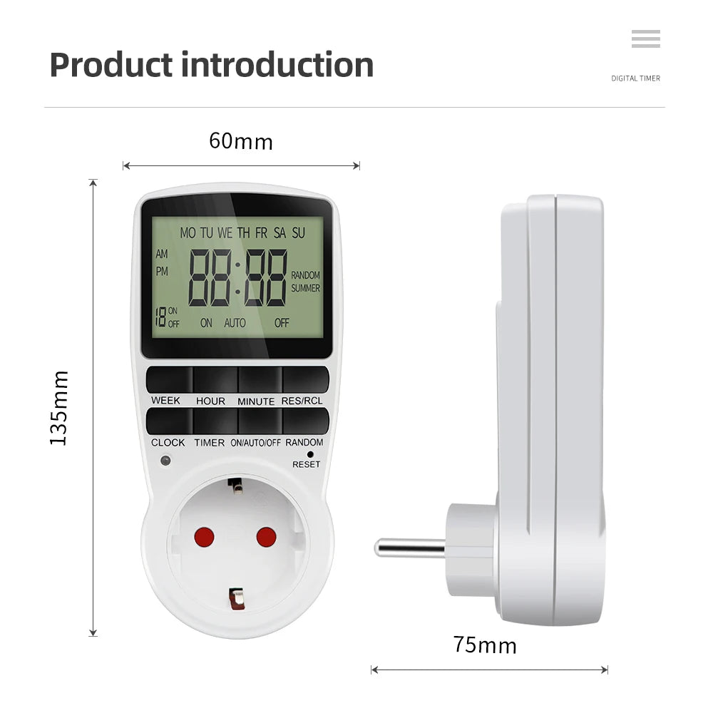 Electronic Digital Programmable Timer Switch Outlet EU/US/FR/UK/AU Plug 110V-220V