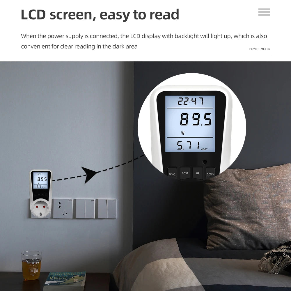Digital AC Power Wattmeter 110V-220V Energy Consumption Meter with EU, US, UK, AU, BR, FR, IT, TH Plugs