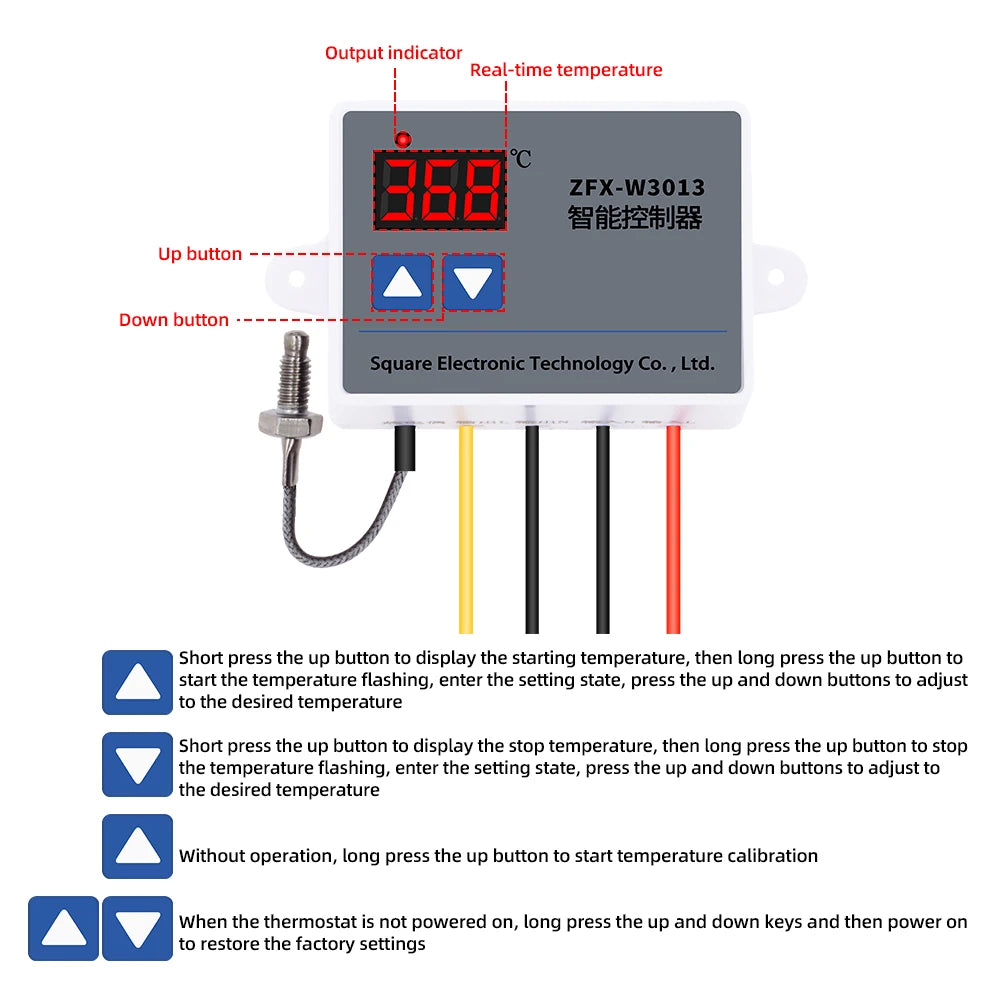 ZFX-W3013 Waterproof High Temperature Controller with K-Type Thermocouple Sensor AC 220V