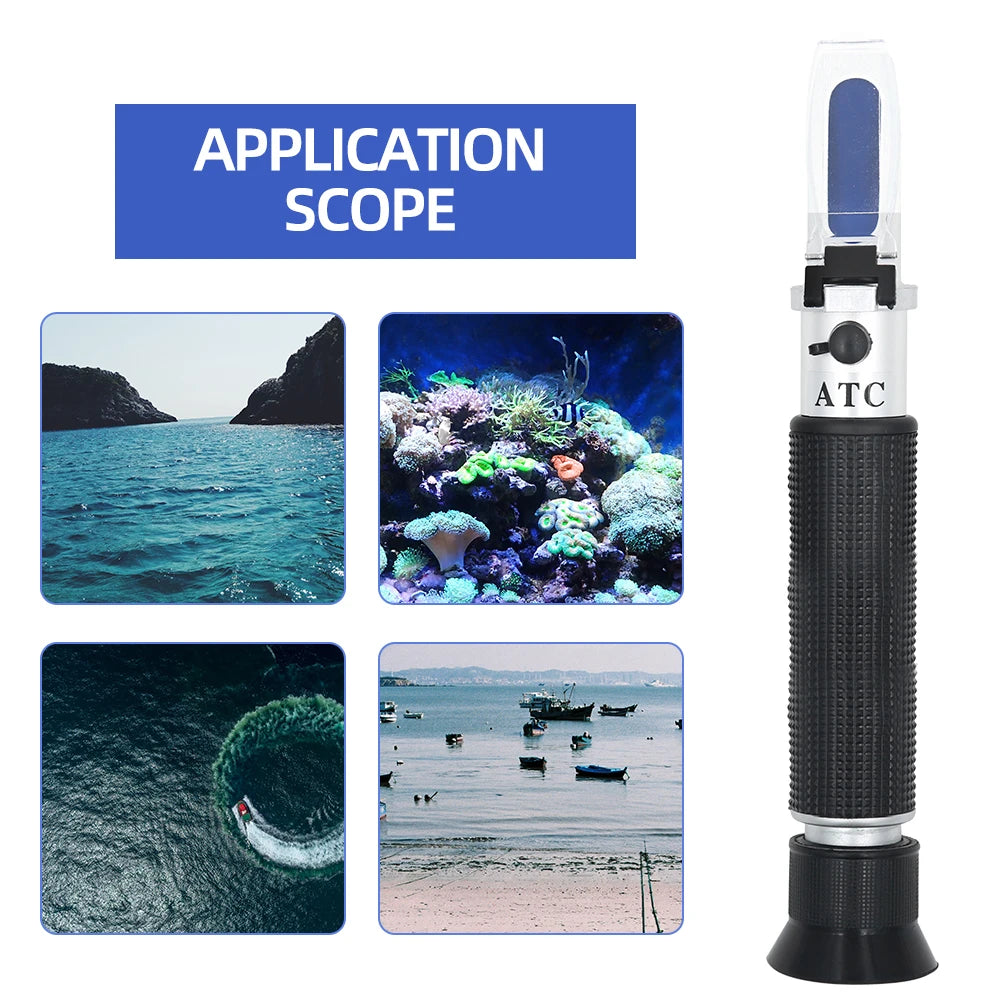 3-in-1 Handheld ATC Automatic Refractometer 0-10% Salinity 1.000-1.070SG Aquarium Pool Salinometer