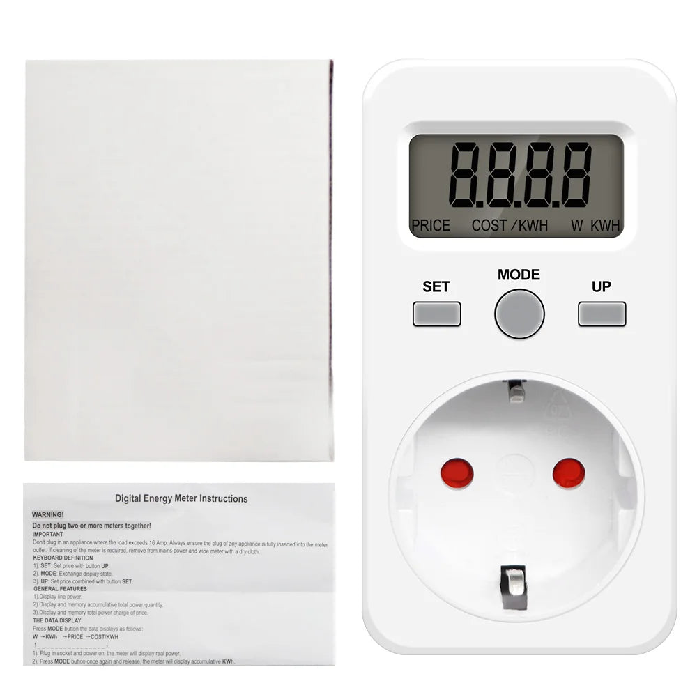 Digital Wattmeter 220V 110V AC Power Energy Consumption Meter EU Plug