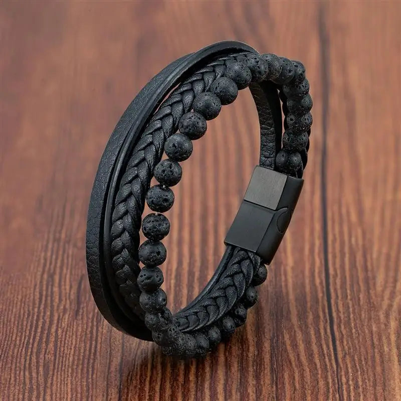 CowLost | fashion-volcanic-stone-beaded-mutilayer-leather-bracelet-for-men |24