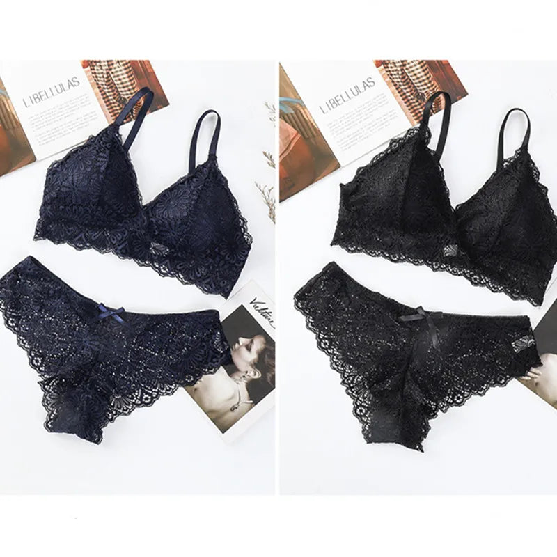 CowLost | product_id-women-floral-lace-wire-free-push-up-bra-and-low-rise-panties-set |8