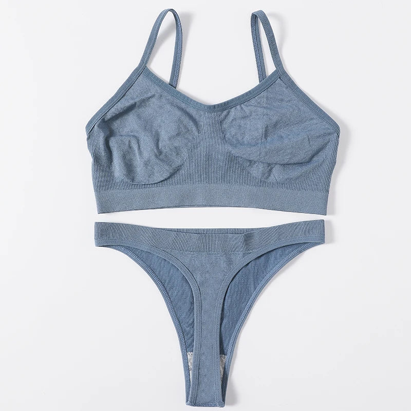 CowLost | product_id-women-seamless-wire-free-ribbed-high-leg-unlined-bralette-panties-set |14