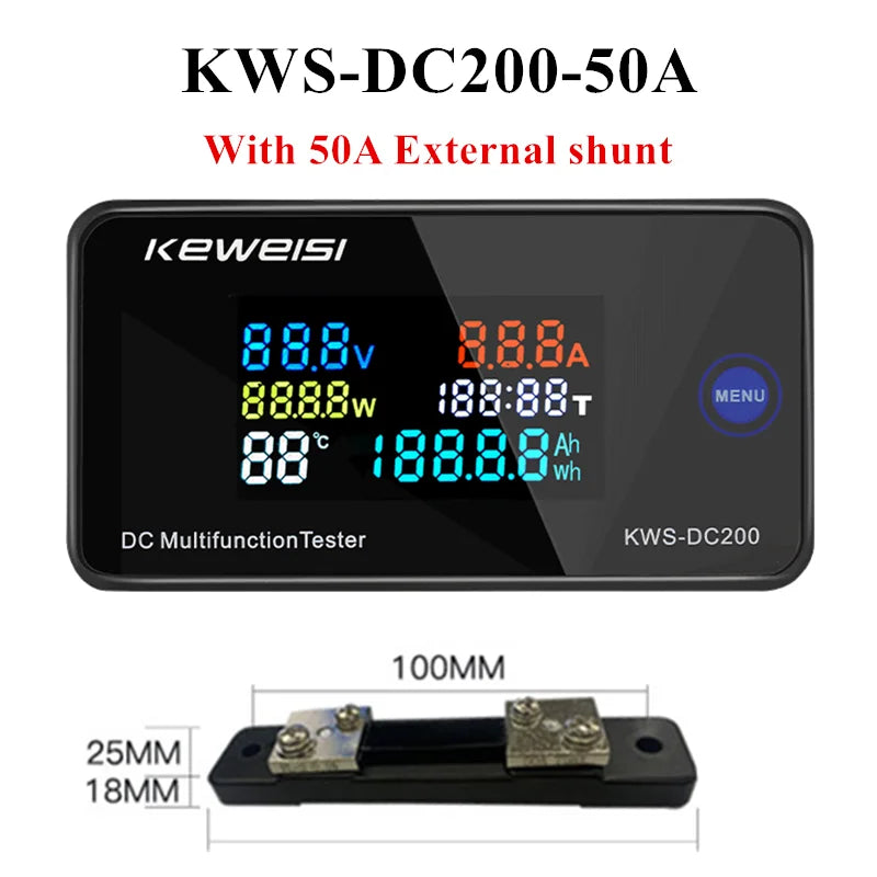KWS DC-200 Digital Voltmeter Ammeter 0-200V 0-100A LED Wattmeter with Reset Function