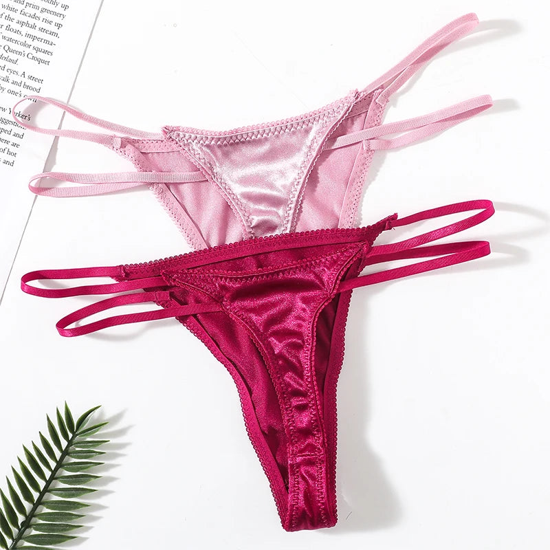 CowLost | product_id-2pcs-women-low-waist-satin-g-string-thongs-solid-color-sexy-panties |1