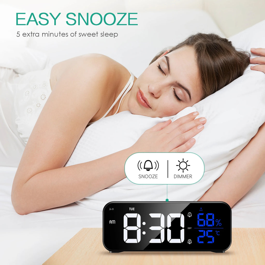 ORIA Rechargeable LED Mirror Alarm Clock with Music, Voice Control & Adjustable Brightness for Home Office Bedroom
