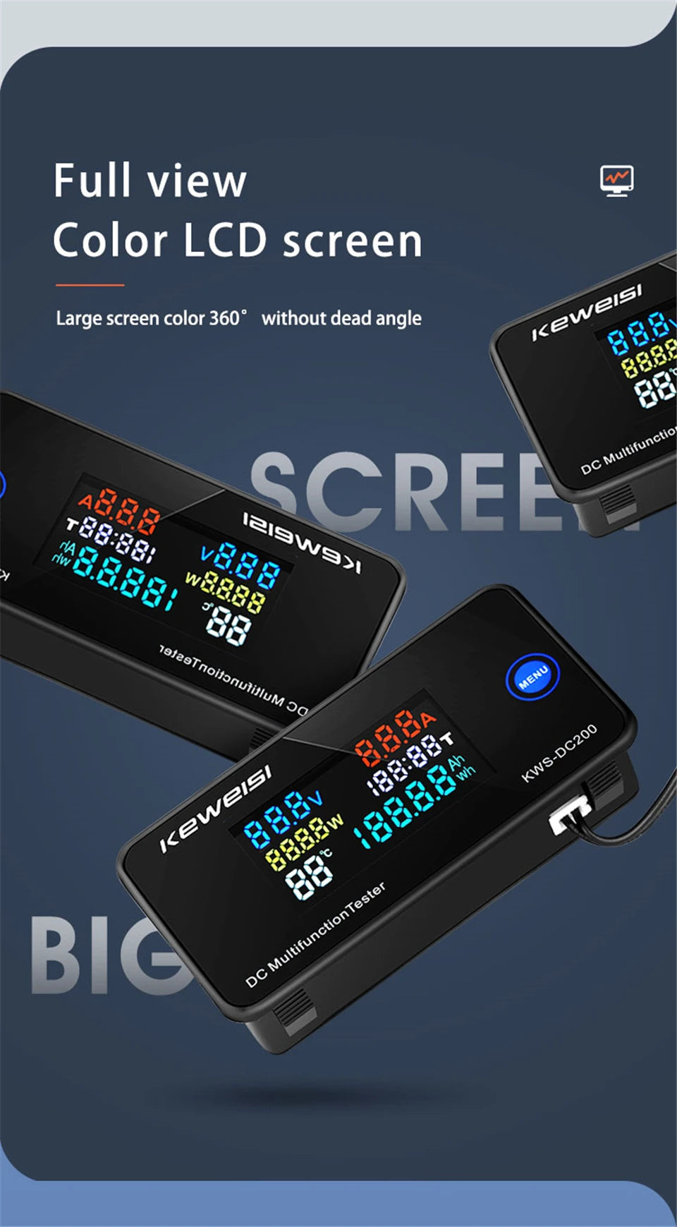 KWS DC-200 Digital Voltmeter Ammeter 0-200V 0-100A LED Wattmeter with Reset Function