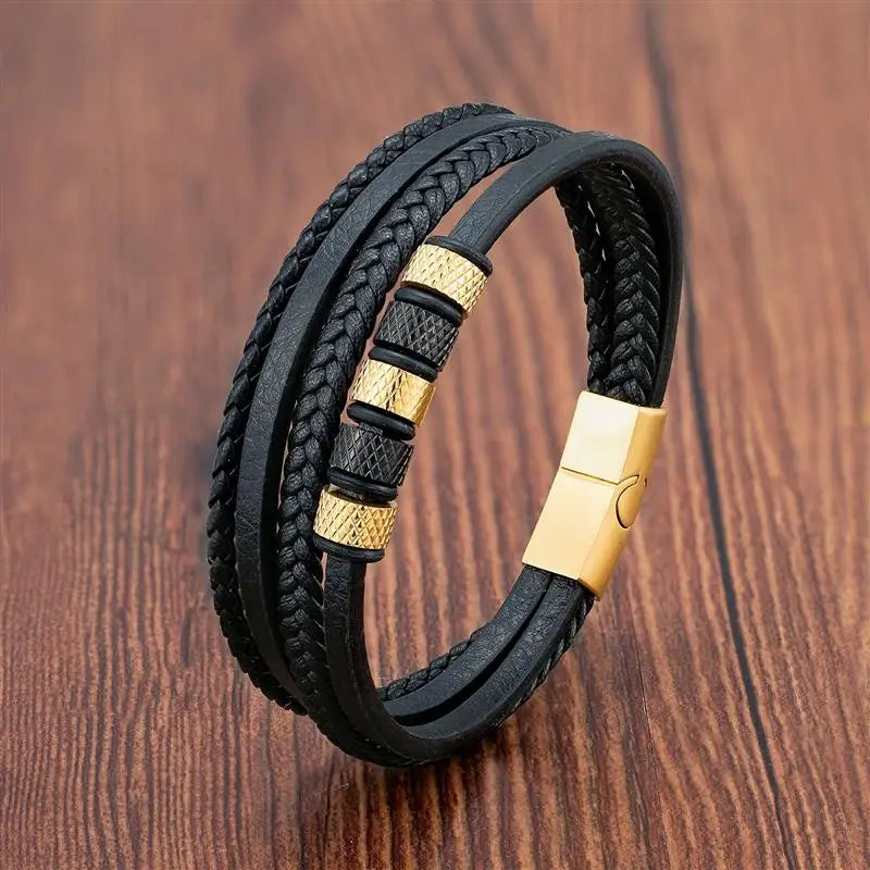 CowLost | fashion-volcanic-stone-beaded-mutilayer-leather-bracelet-for-men |28