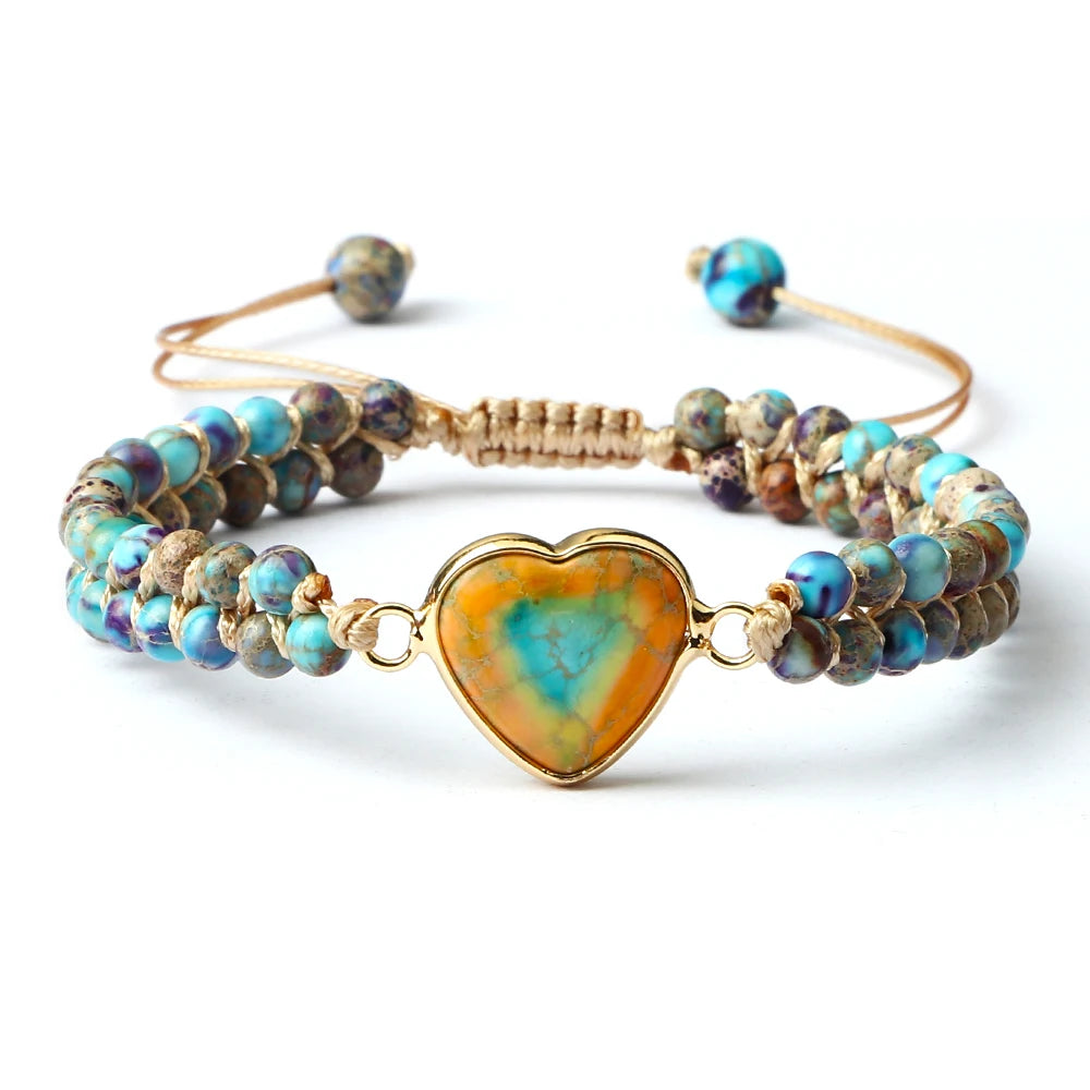 CowLost | badge-pass-holders-natural-stone-heart-shape-charm-bracelet-unisex-adjustable |22