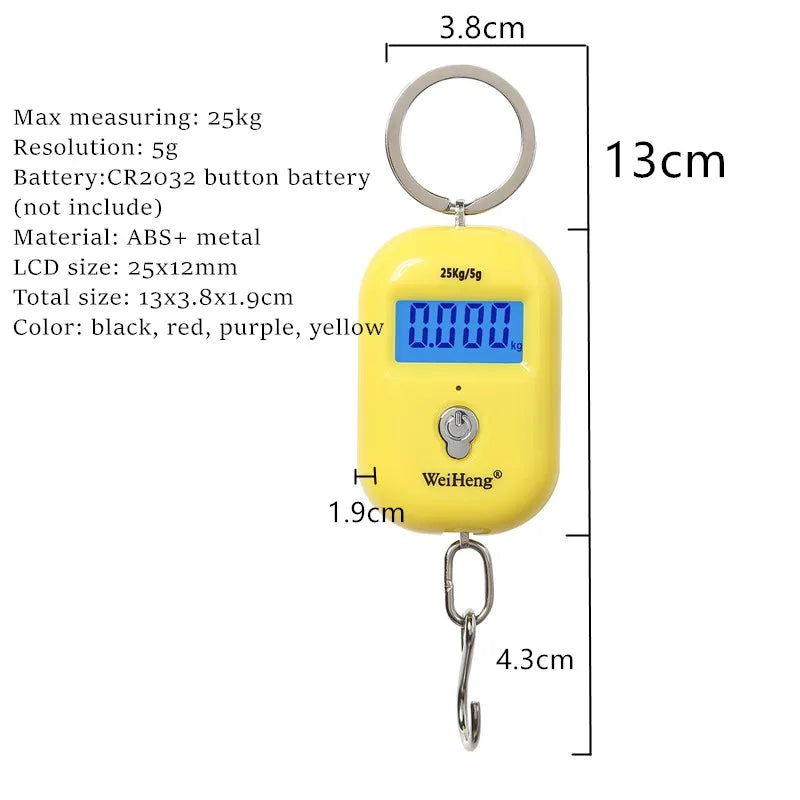 Mini Digital Hanging Scale 25kg 5g LCD Pocket Fishing Luggage Keychain