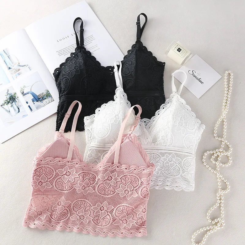 CowLost | product_id-women-s-floral-lace-v-neck-non-wire-bralette-with-removable-pads-cropped-top |9
