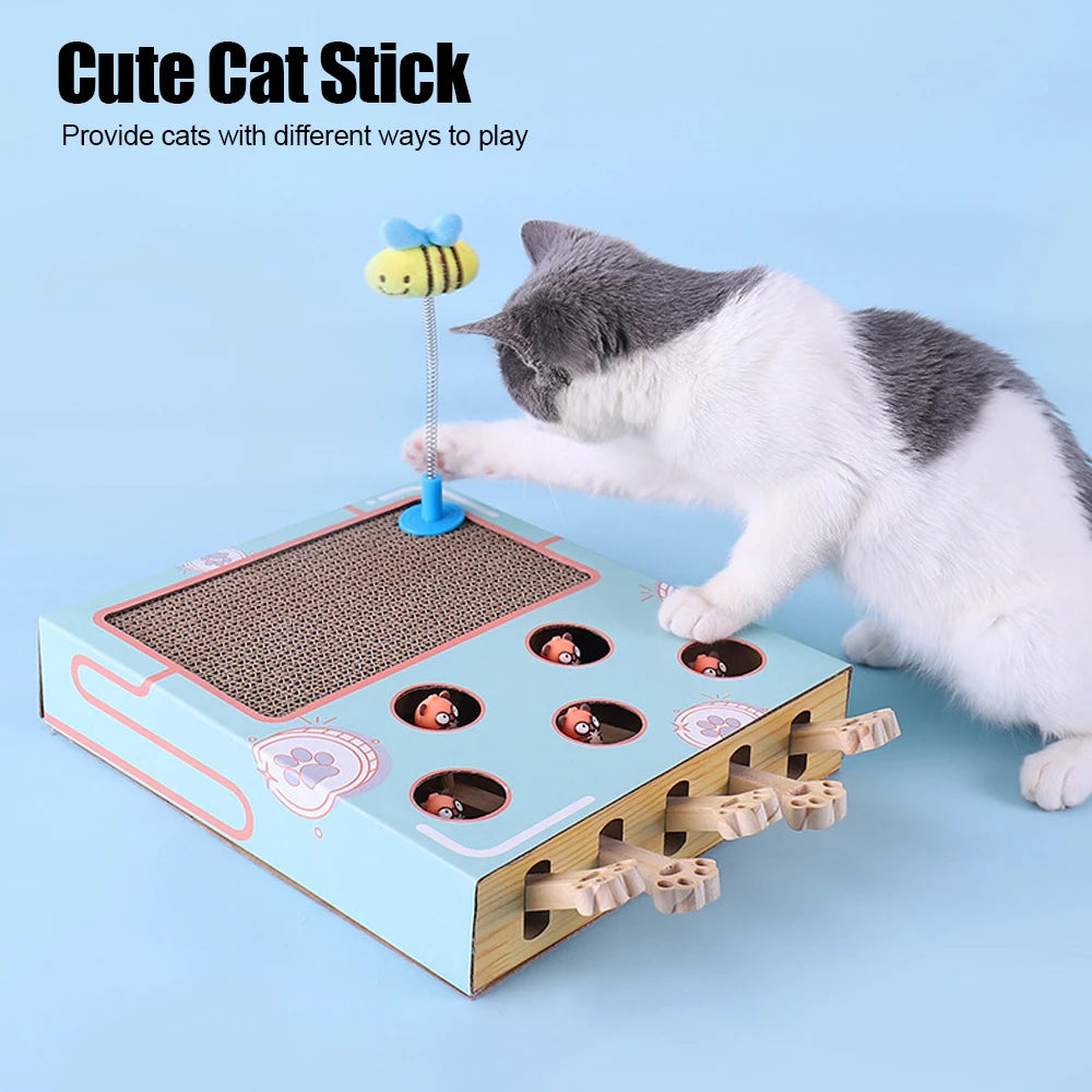 CowLost | cat-hit-gophers-cat-toy-chase-hunt-mouse-cat-game-box-3-in-1-with-scratcher-maze-interactive-educational-funny-cat-stick |7