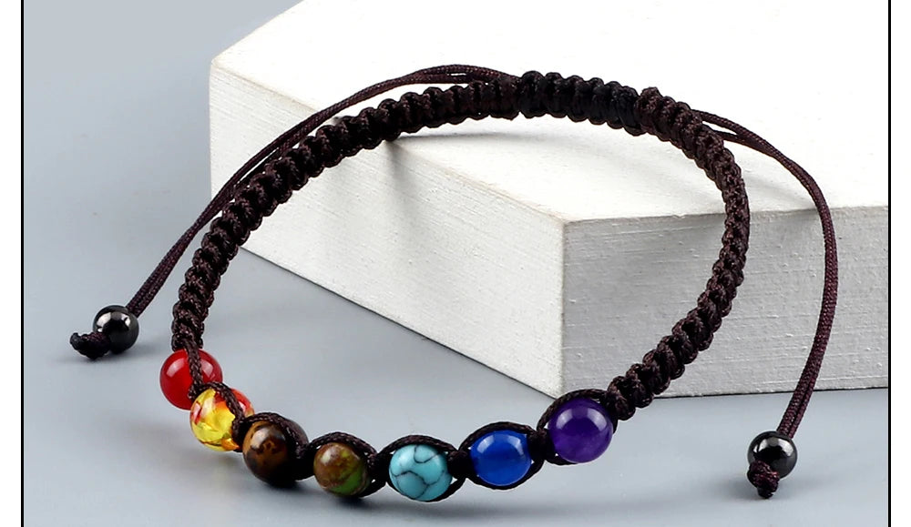 CowLost | badge-pass-holders-handmade-adjustable-7-chakra-natural-stone-beads-bracelet-6mm |17