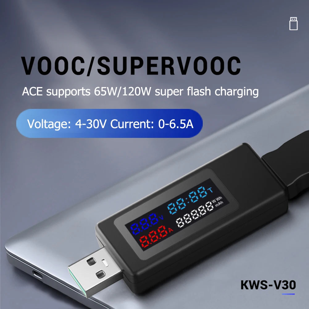KWS-V30 6-in-1 USB DC Digital Voltage Power Meter with IPS Display and Current Tester