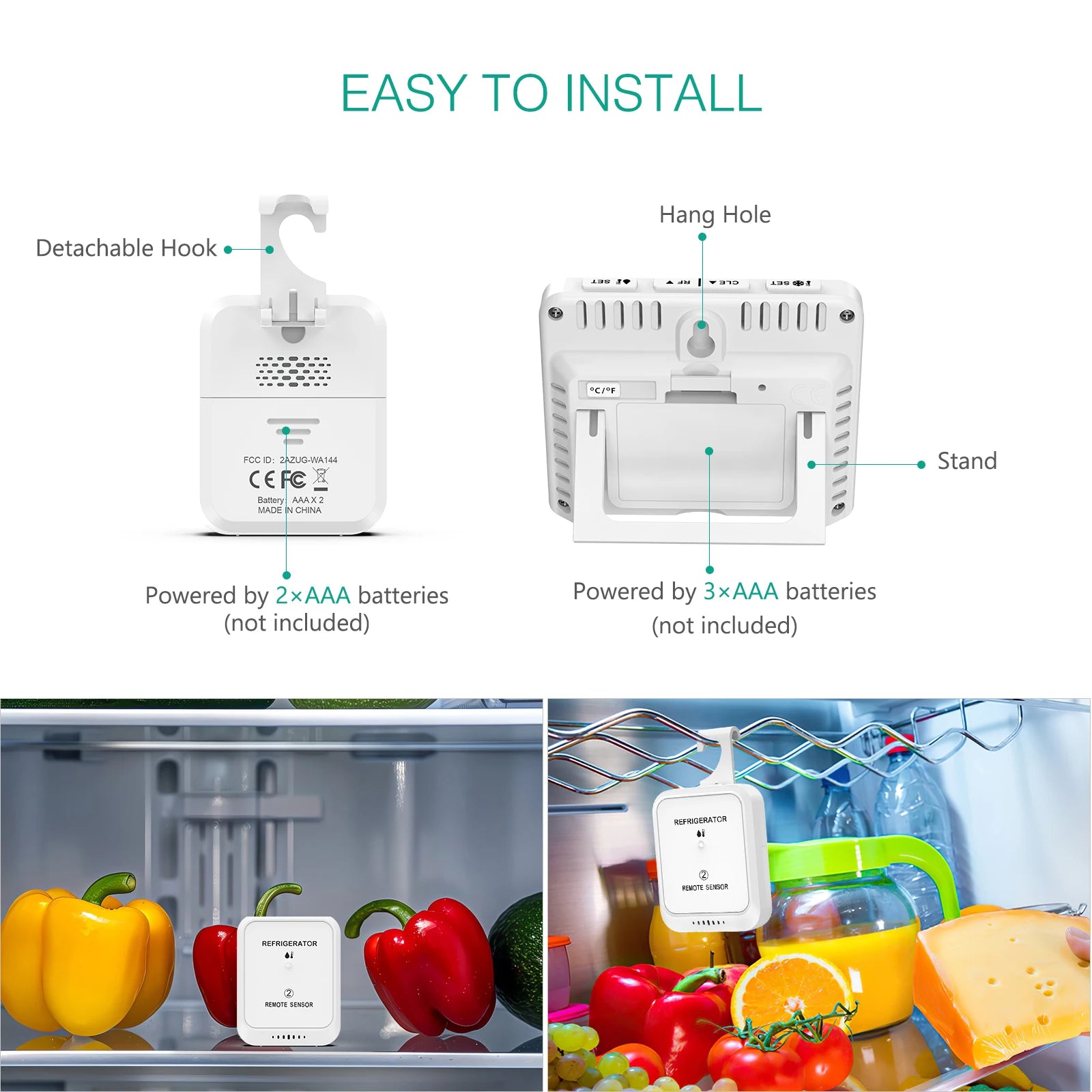 ORIA Wireless Digital Refrigerator Thermometer with 2 Sensors
