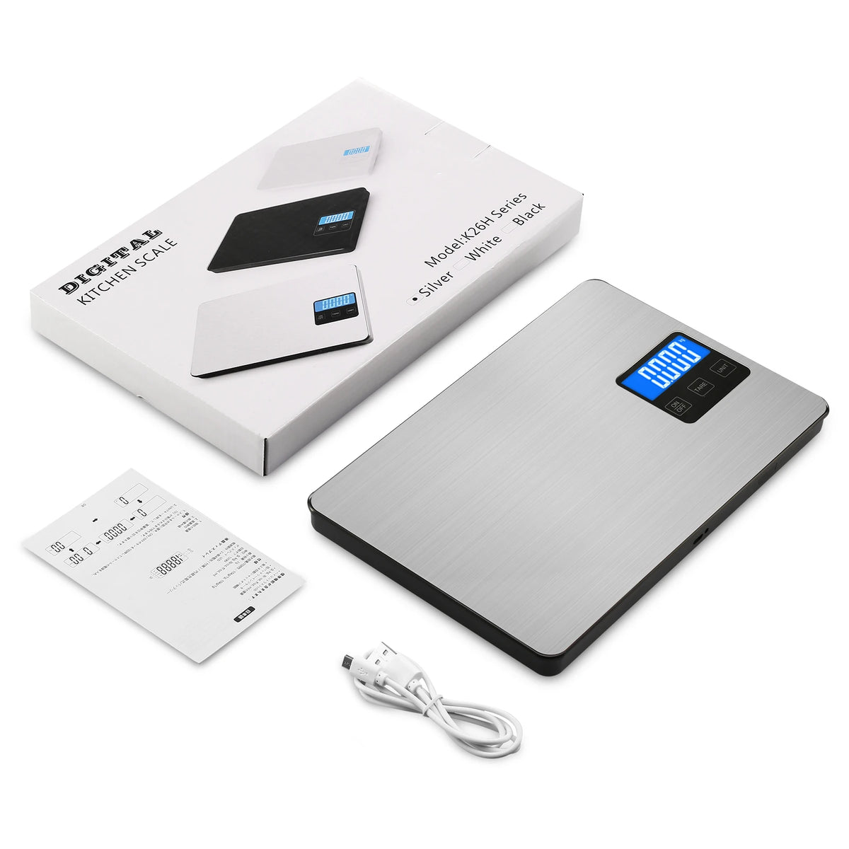 Digital Kitchen Scale 15kg/1g Rechargeable Electronic Food Scale with LCD Display