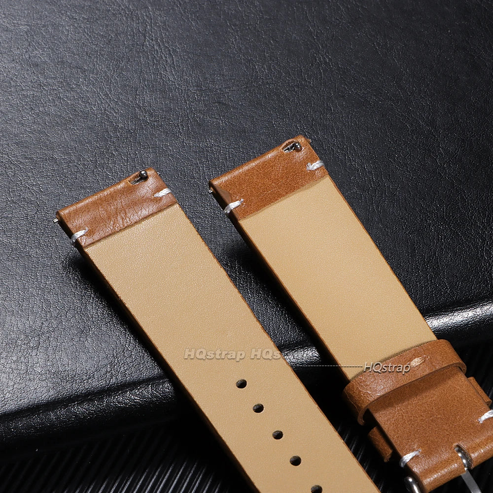 Vintage Genuine Cowhide Leather Watch Strap 18-24mm Quick Release Unisex Wristband