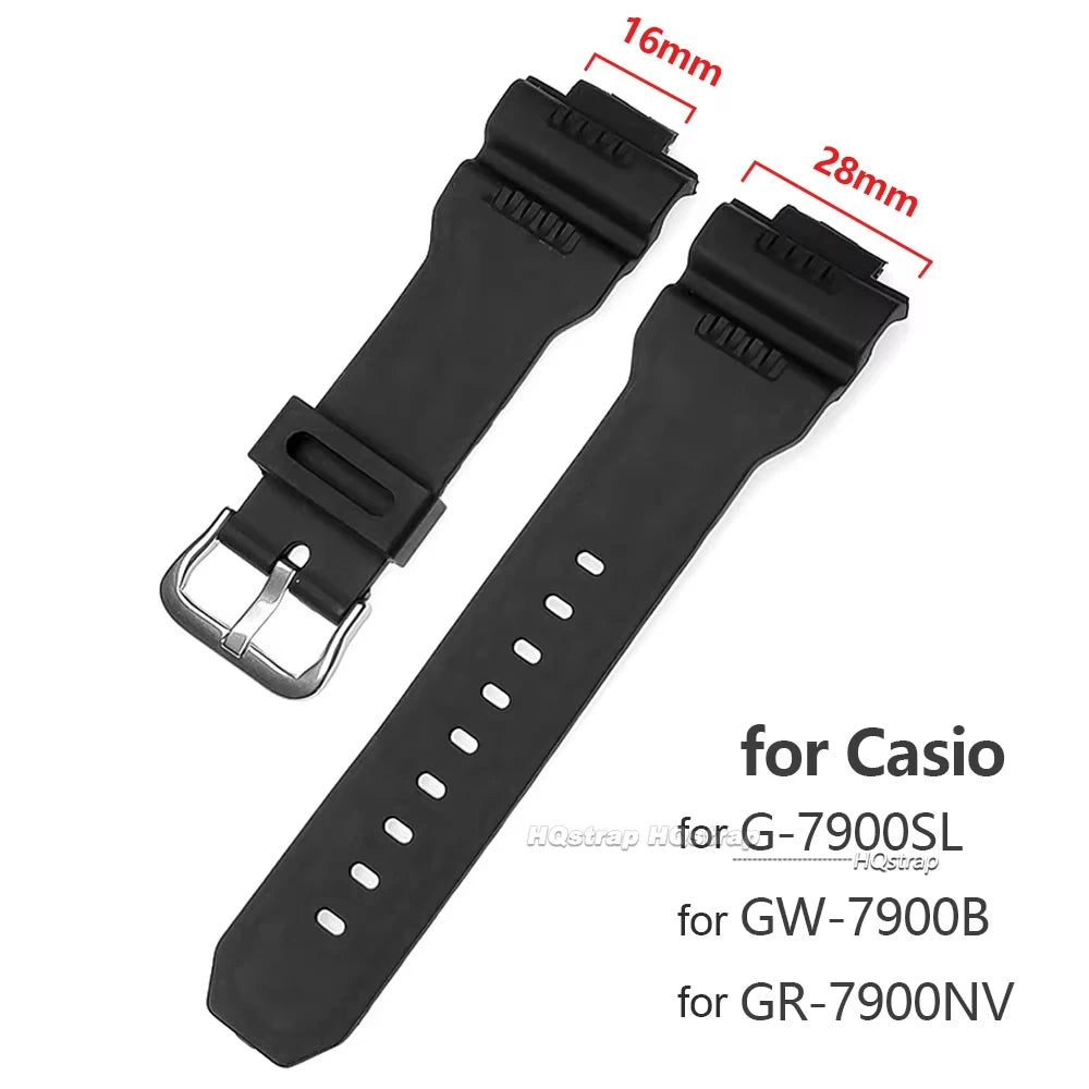 Black Silicone PU Watchband for GW-7900B G-7900SL GR-7900NV G7900 Series 16x28mm Bracelet
