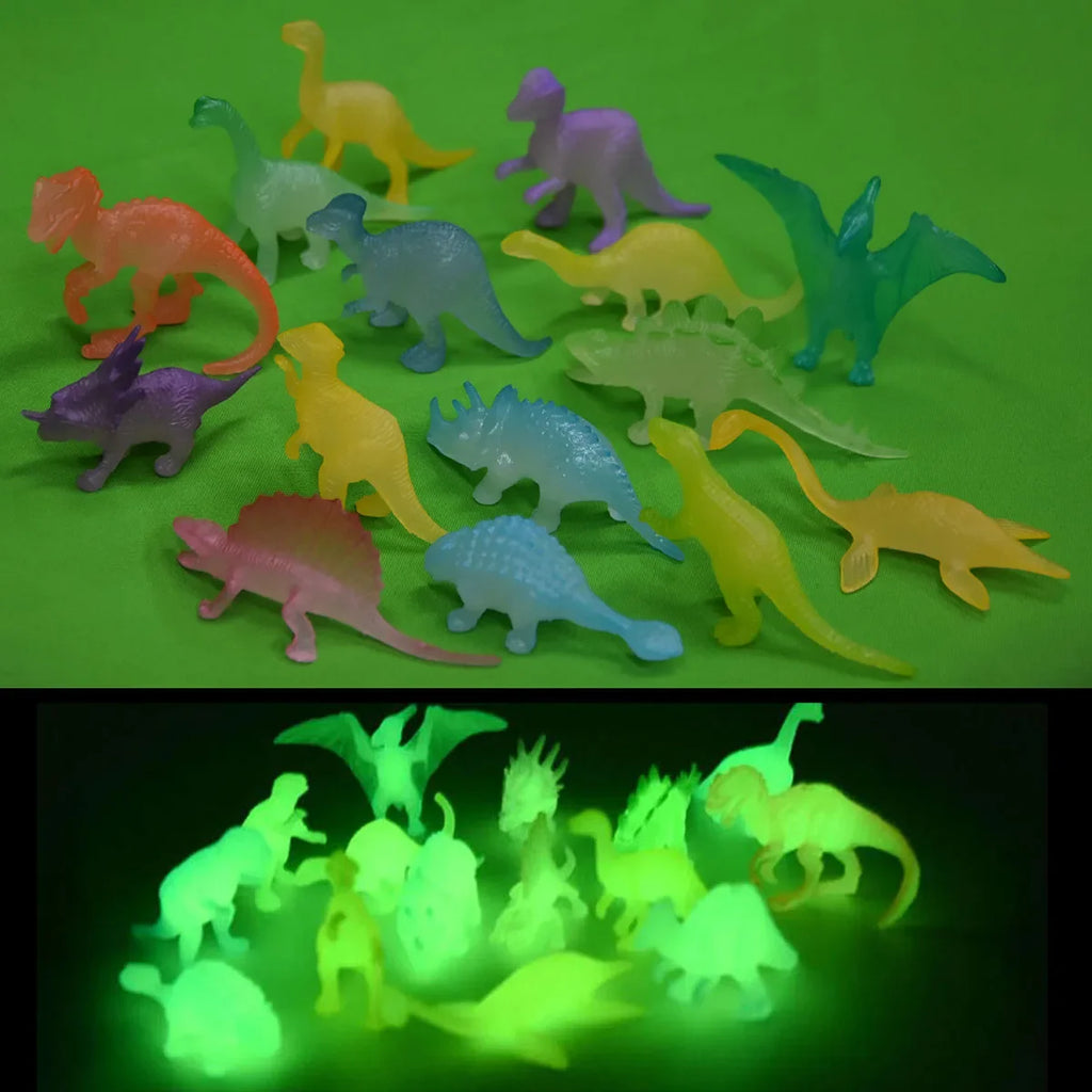 16Pcs Glow-in-the-Dark Mini Dinosaur Figure Toys Set