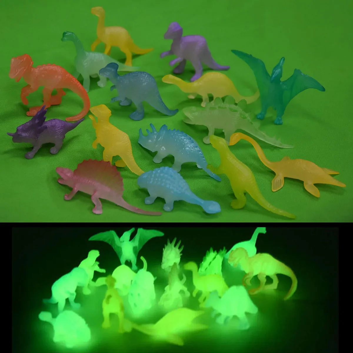 16Pcs Glow-in-the-Dark Mini Dinosaur Figure Toys Set