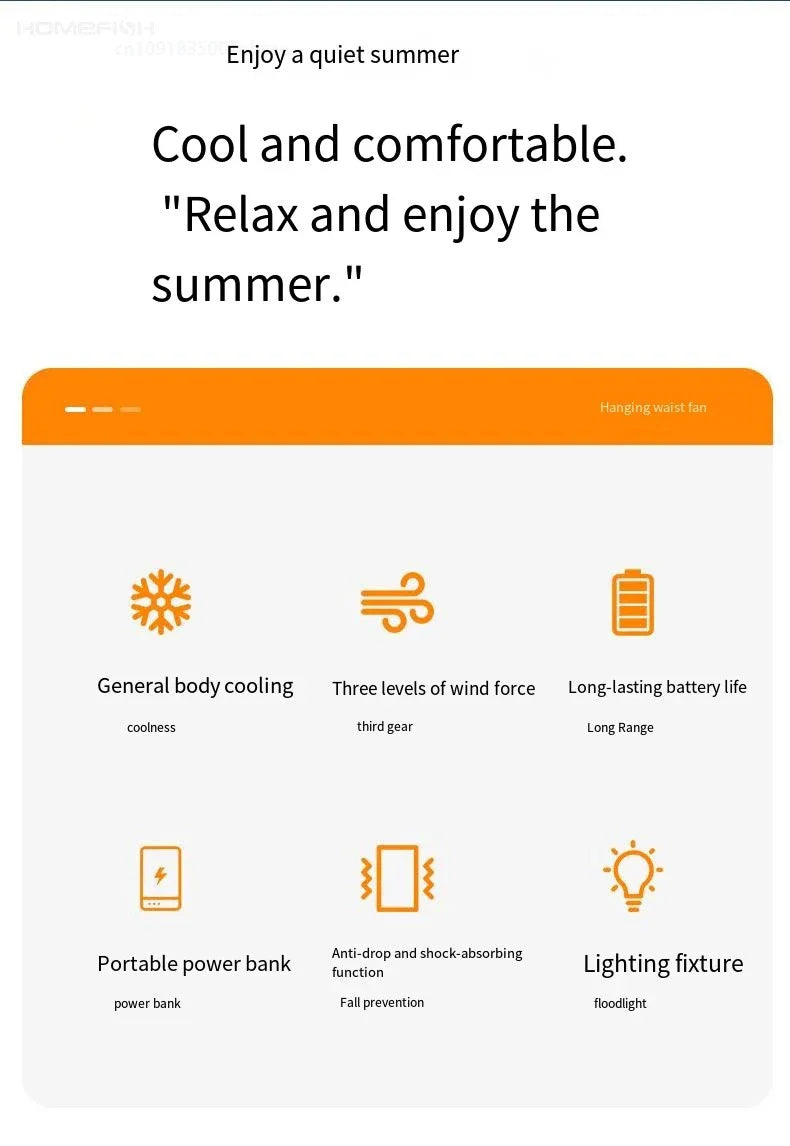 CowLost | product_id-homfish-portable-wearable-neck-fan-with-belt-clip-power-bank-flashlight-for-outdoor-use |9