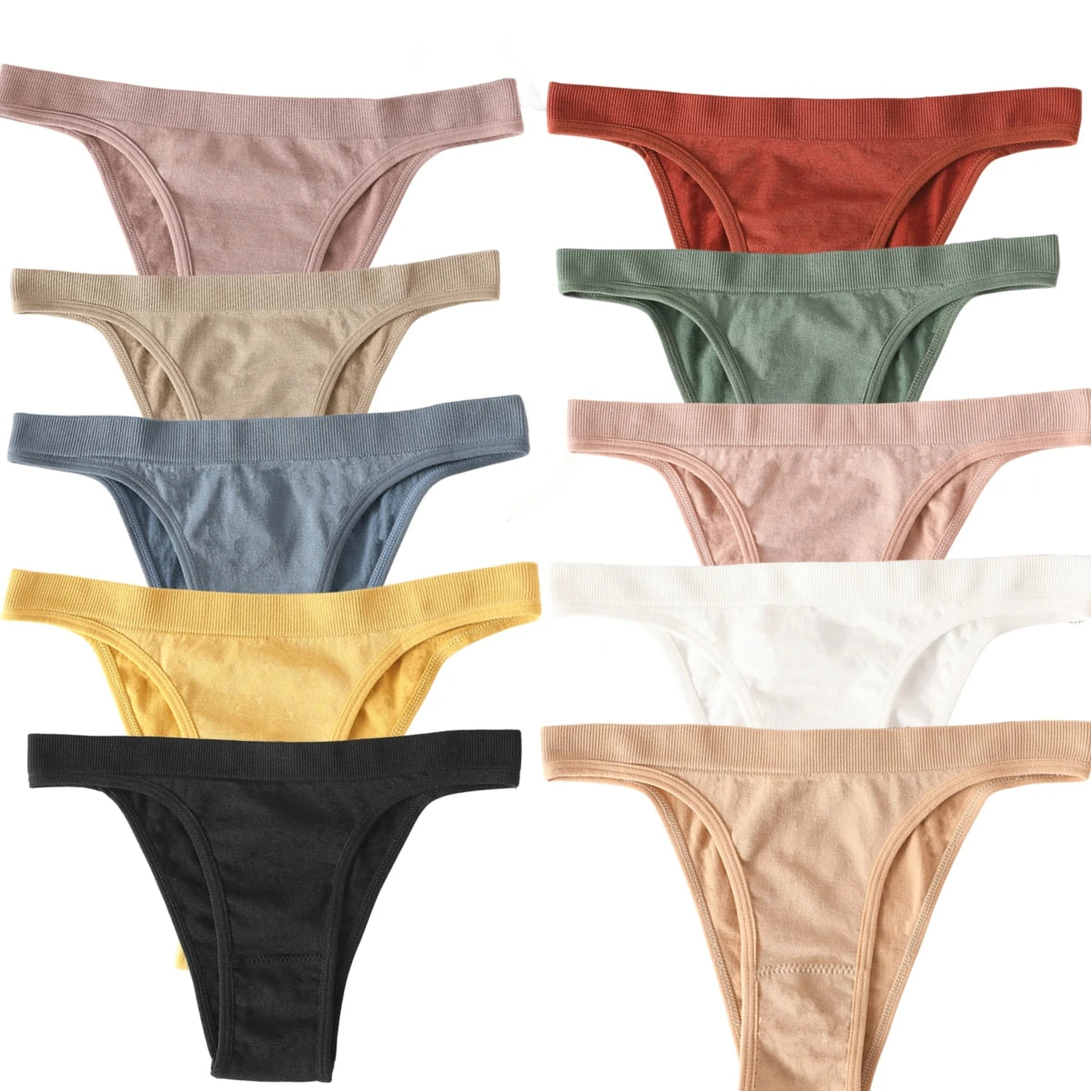 CowLost | product_id-10pcs-womens-seamless-ribbed-high-leg-sports-thong-underwear-set |26