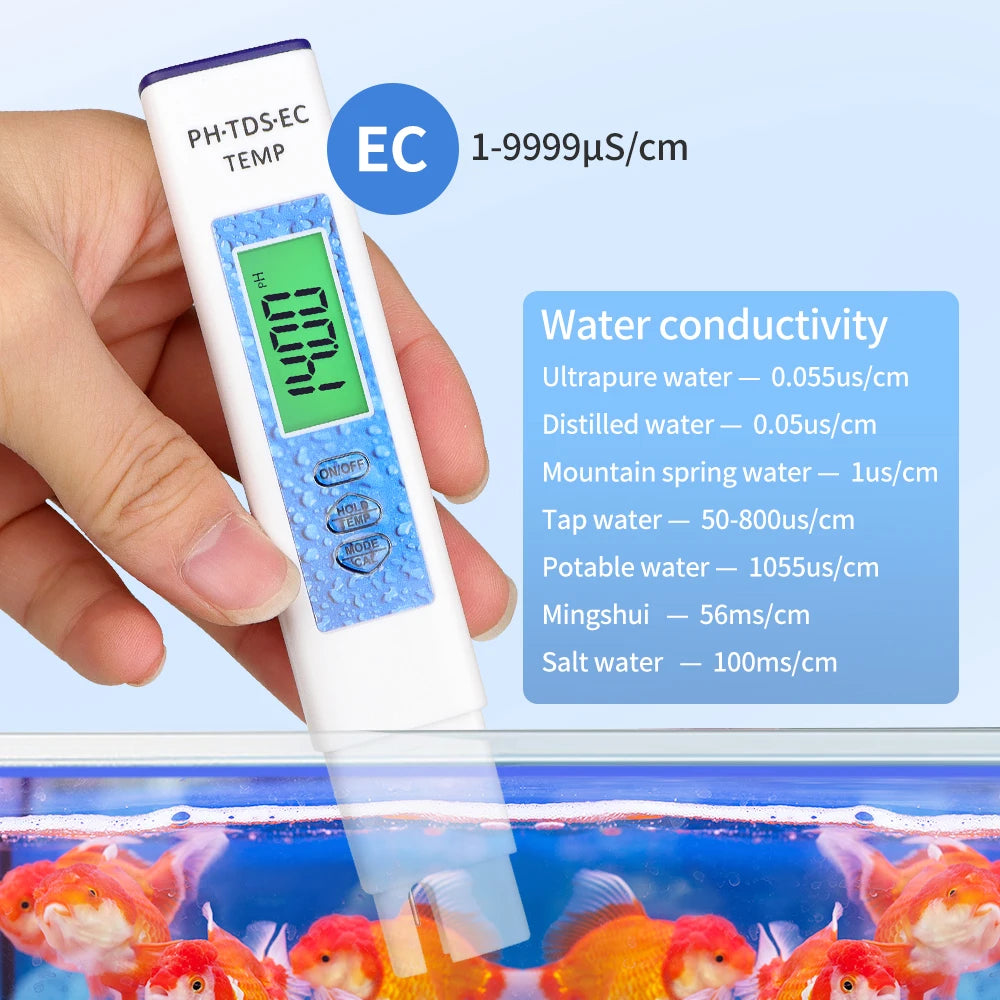 4-in-1 Digital PH Meter Water Quality Tester PH TDS EC TEMP Pen with High-Sensitivity Probe