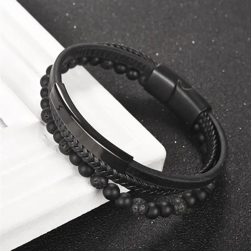 CowLost | badge-pass-holders-mens-natural-stone-beads-multilayer-leather-bracelet-with-magnetic-clasp |5