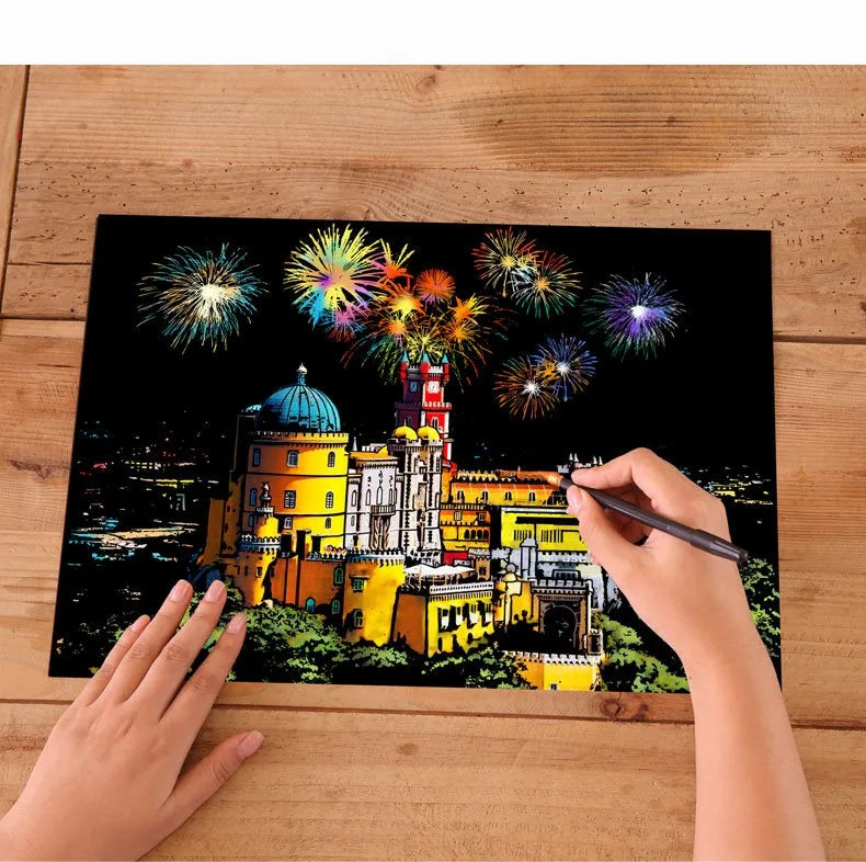 CowLost | product_id-2-pcs-diy-scratch-painting-set-famous-buildings-cityscape-night-view-40-5x28-5-cm |16