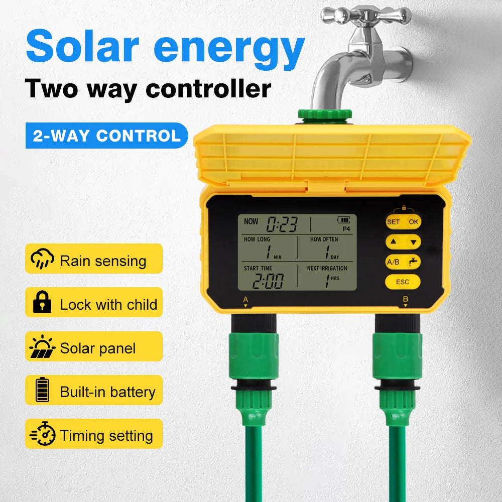 Smart WiFi Solar Irrigation Timer 1/2 Zone LCD Automatic Watering Controller for Garden Lawn