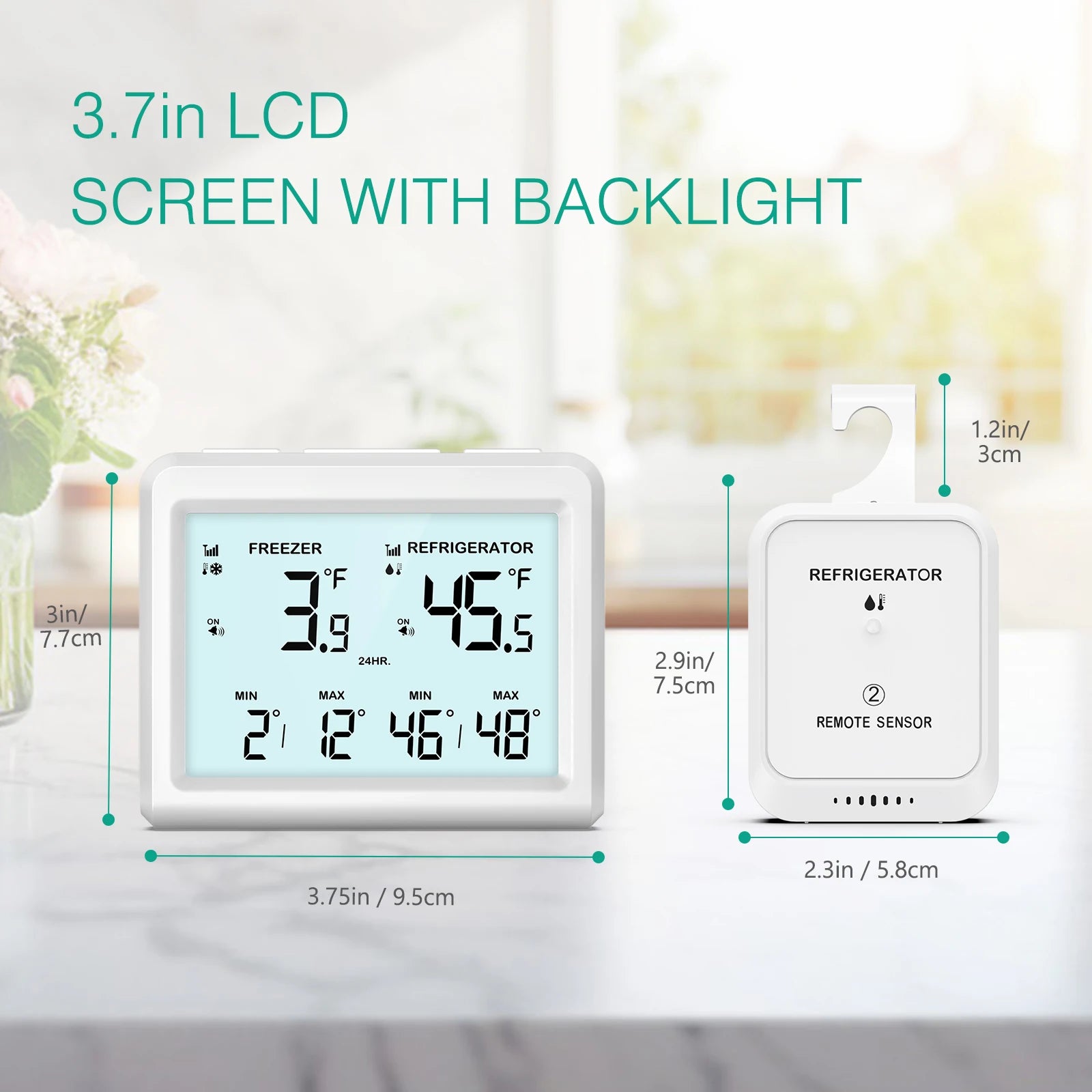 ORIA Wireless Digital Refrigerator Thermometer with 2 Sensors