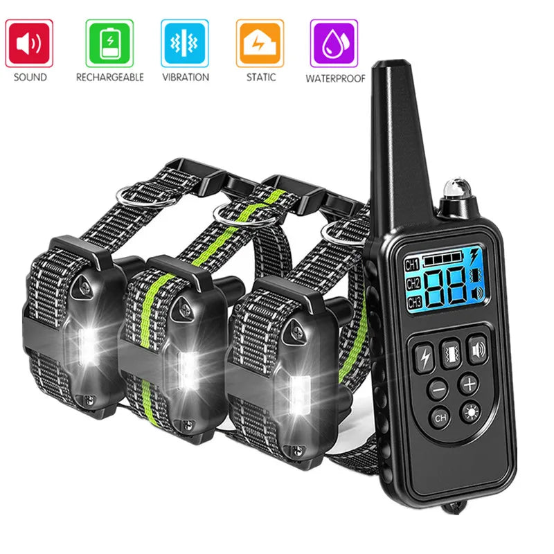 800m Waterproof Rechargeable Electronic Dog Training Collar with Nylon Rope Stop Barking