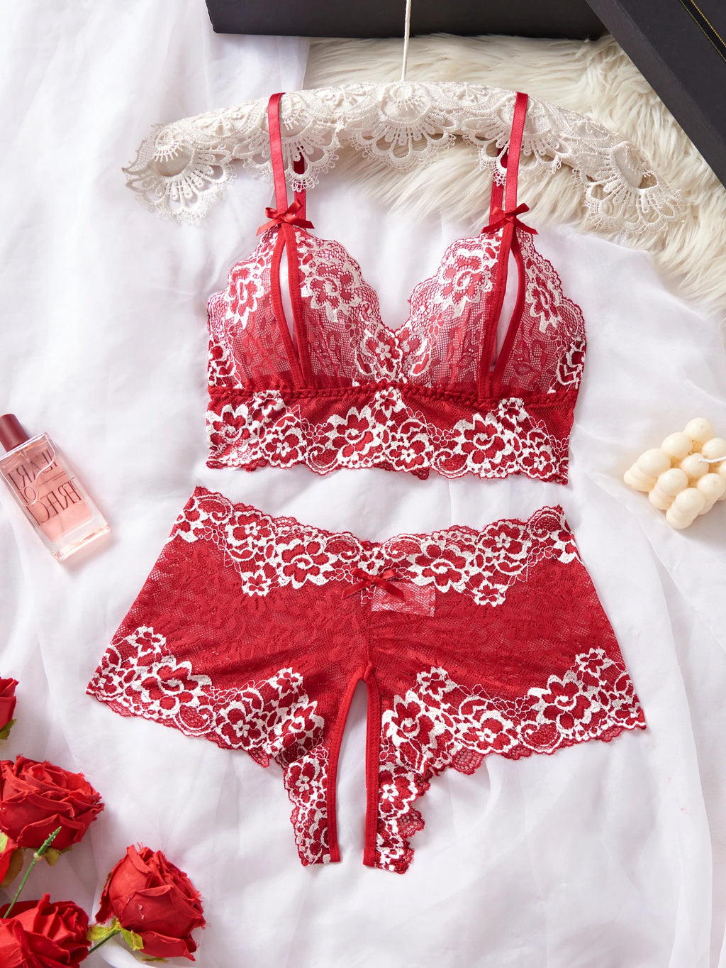 CowLost | lace-hollow-contrast-color-sexy-lingerie-bra-and-panties-sets |8