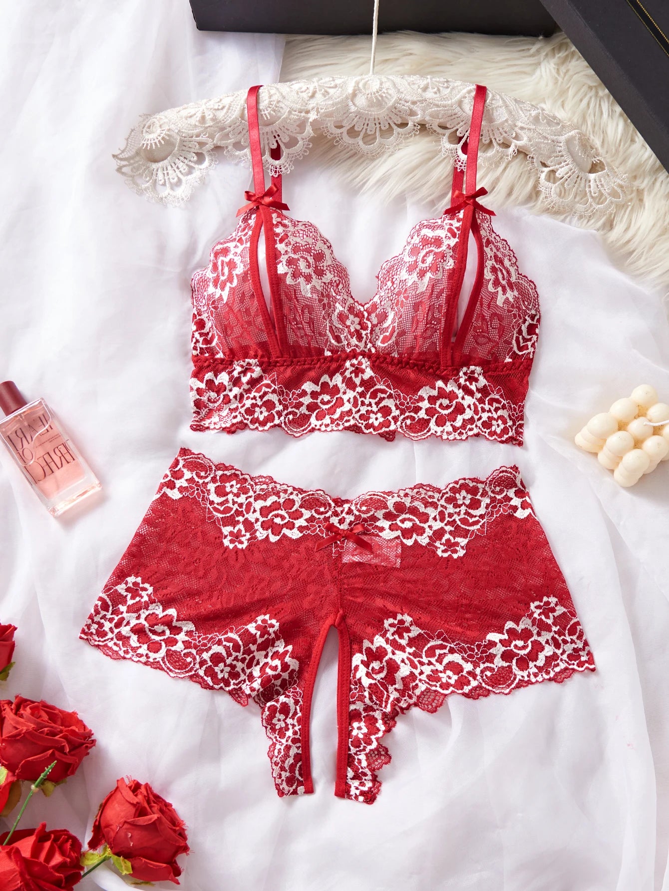 CowLost | lace-hollow-contrast-color-sexy-lingerie-bra-and-panties-sets |8