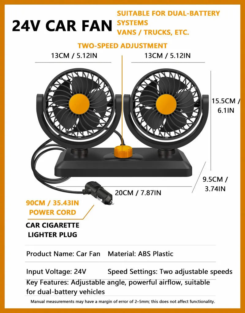 CowLost | product_id-dual-head-3-speed-adjustable-12v-24v-5v-portable-rotating-car-cooling-fan-for-suv-truck |18