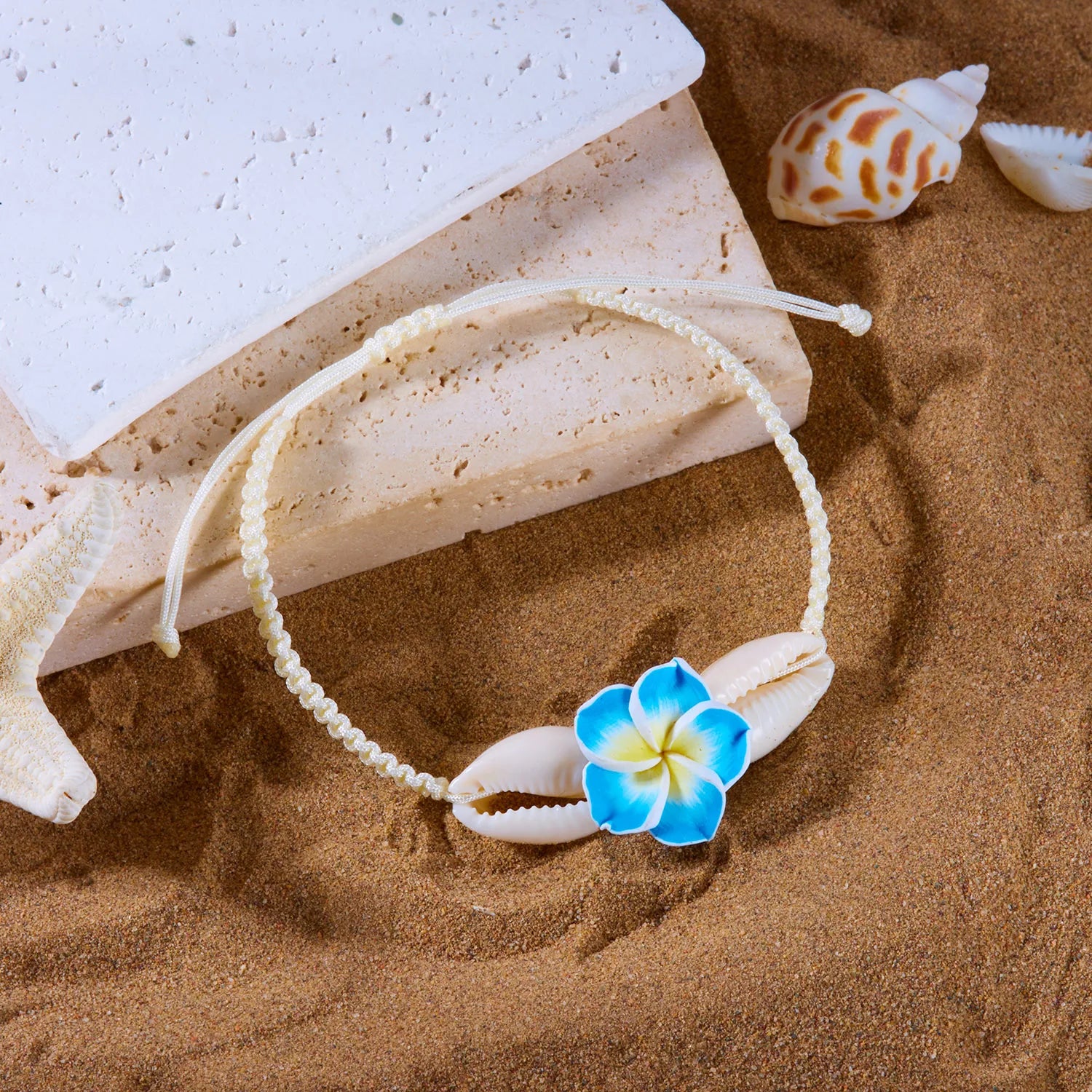 CowLost | bohemian-big-flower-sea-shell-charm-bracelets-for-women-pink-blue-green-flower-soft-clay-pottery-beaded-bangles-handmade-jewelry |7