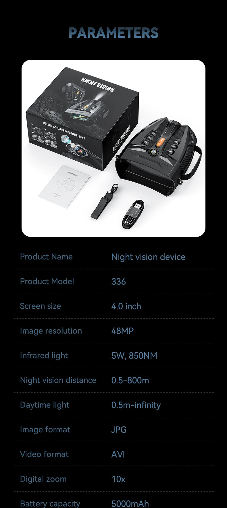 CowLost | product_id-4k-night-vision-binoculars-10x-digital-zoom-4-screen-infrared-7-level-tactical-light-compass-5000mah-battery |13