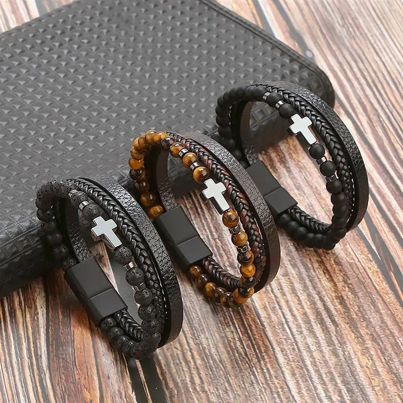 CowLost | jiayiqi-leather-bracelet-punk-hip-hop-metal-charm-tiger-eye-stone-beads-multi-layer-bracelet-for-men |17