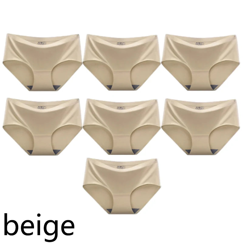 CowLost | product_id-fallsweet-7pcs-seamless-plus-size-mid-waist-ice-silk-panties-for-women |6